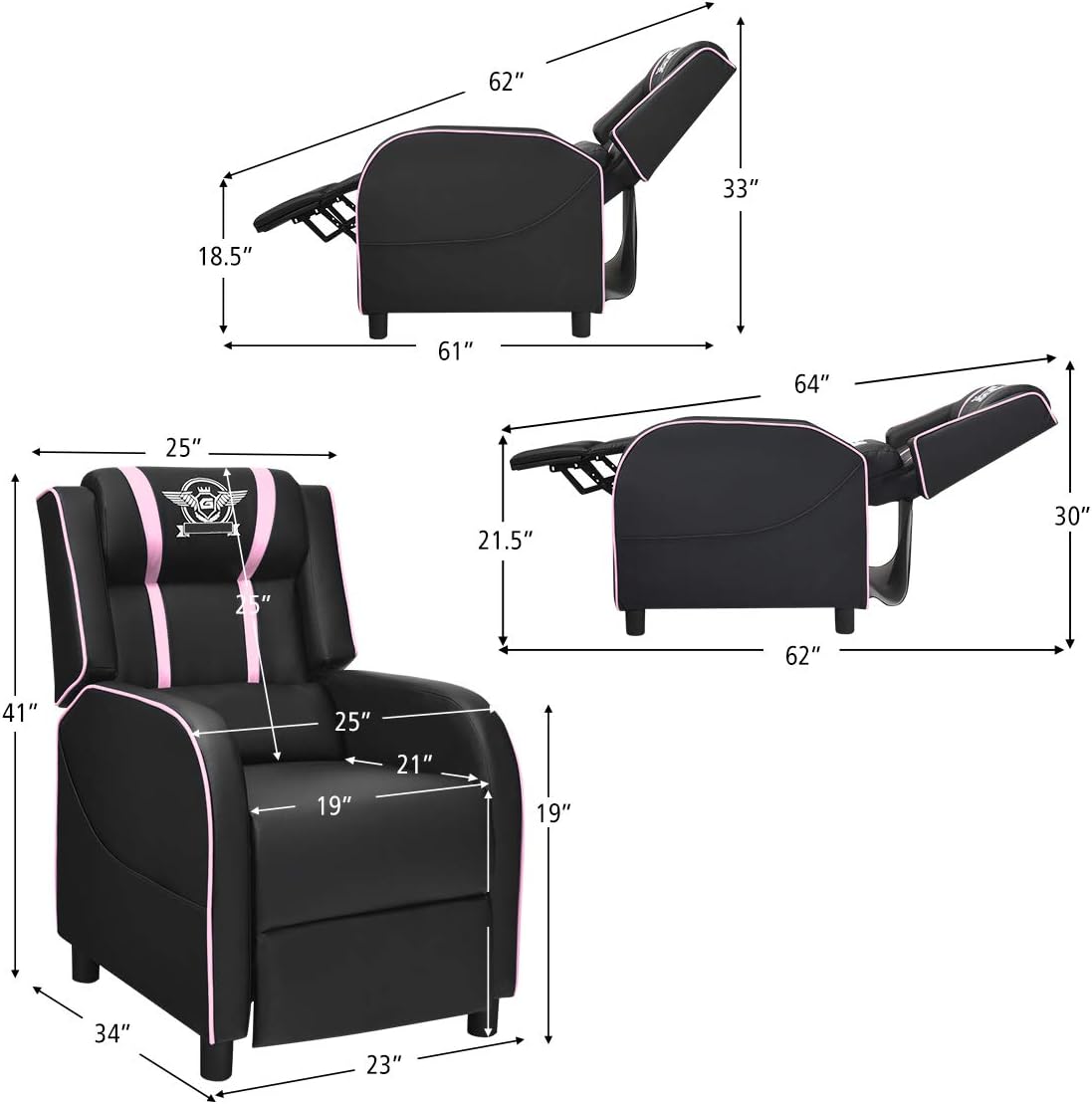 GORELAX Modern Massage Gaming Recliner Chair, PU Leather Home Theater Recliner Chairs w/Footrest and Massage, Racing Style Sofa Chair for Living Bedroom Gaming Room