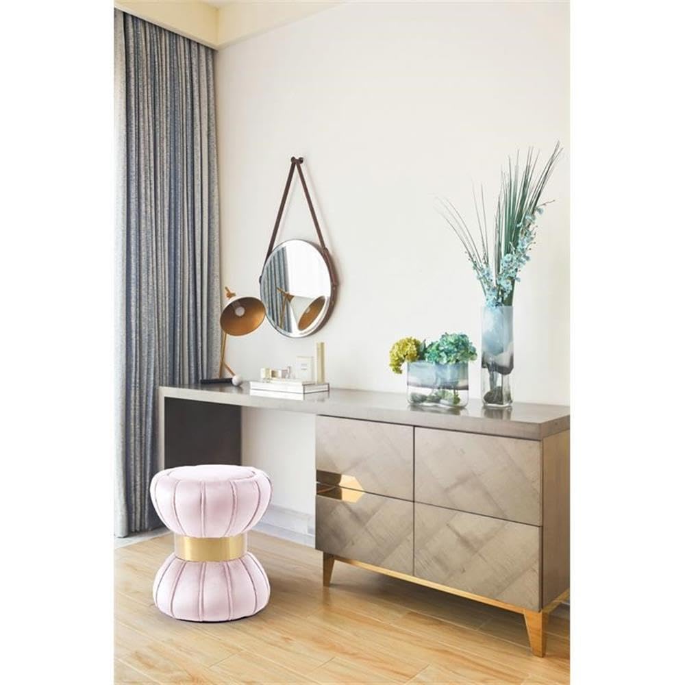 Velvet Hourglass Ottoman with Gold Stainless Steel Band