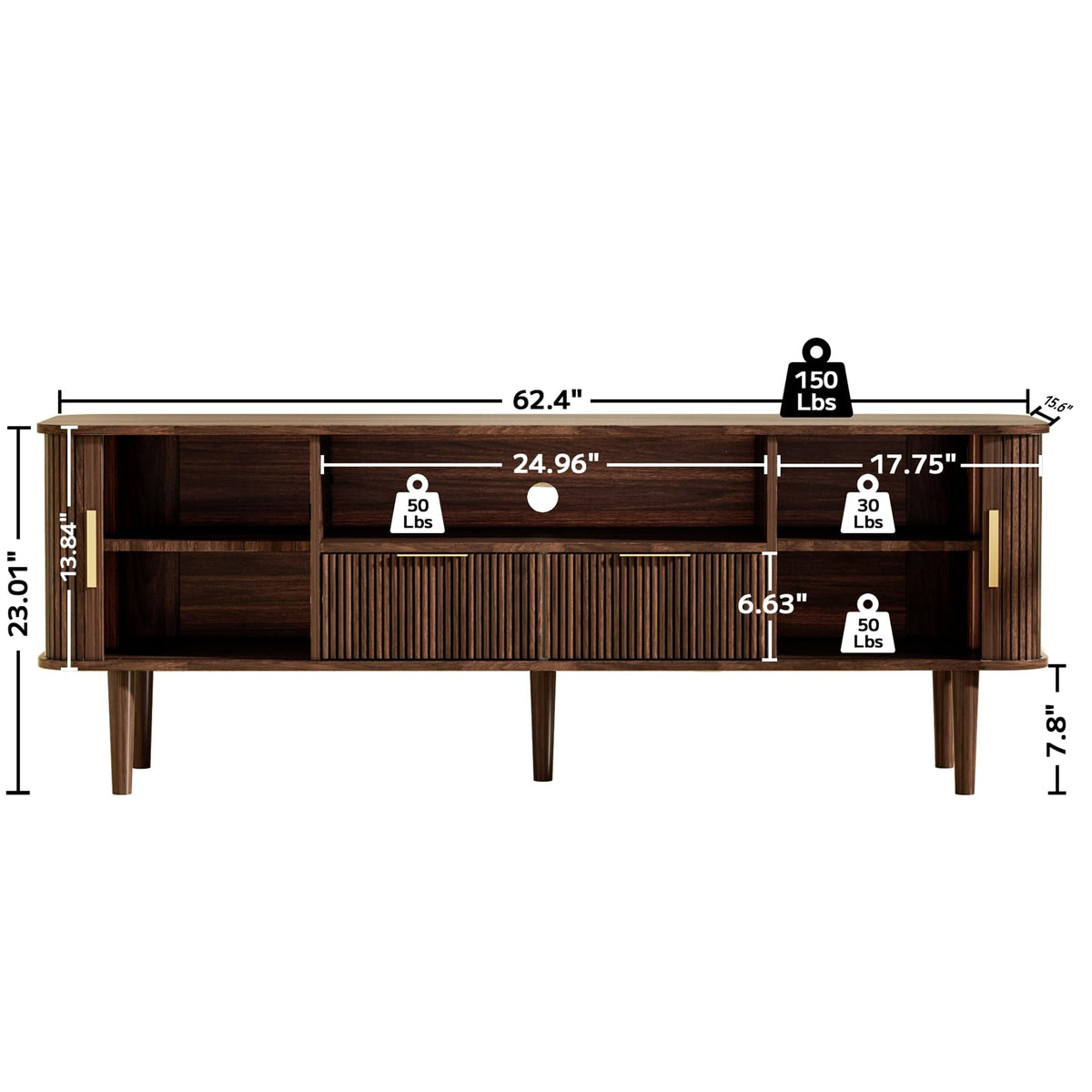 62.4 Inch Fluted TV Stand with Sliding Tambour Door
