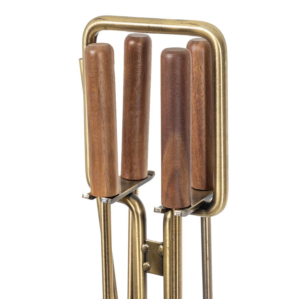 5-Piece Fireplace Tool Set with Walnut Handles