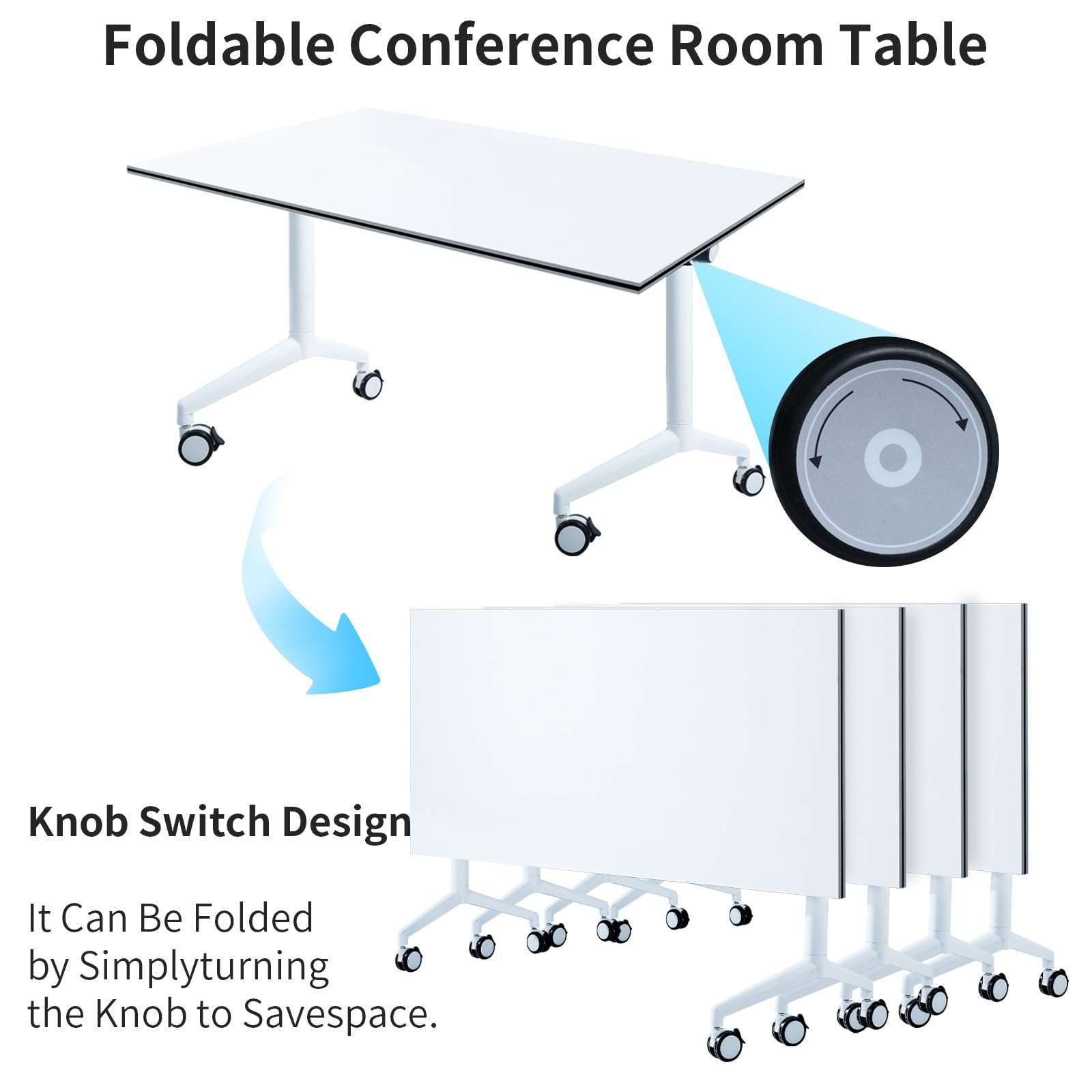 10.5ft Folding Conference Table with Wheels for 8 People