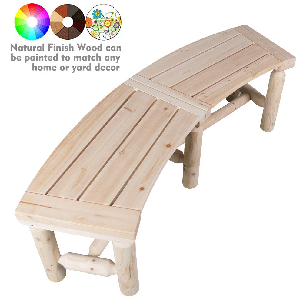 Curved Fire Pit Bench Solid Wood Backless Outdoor Seating