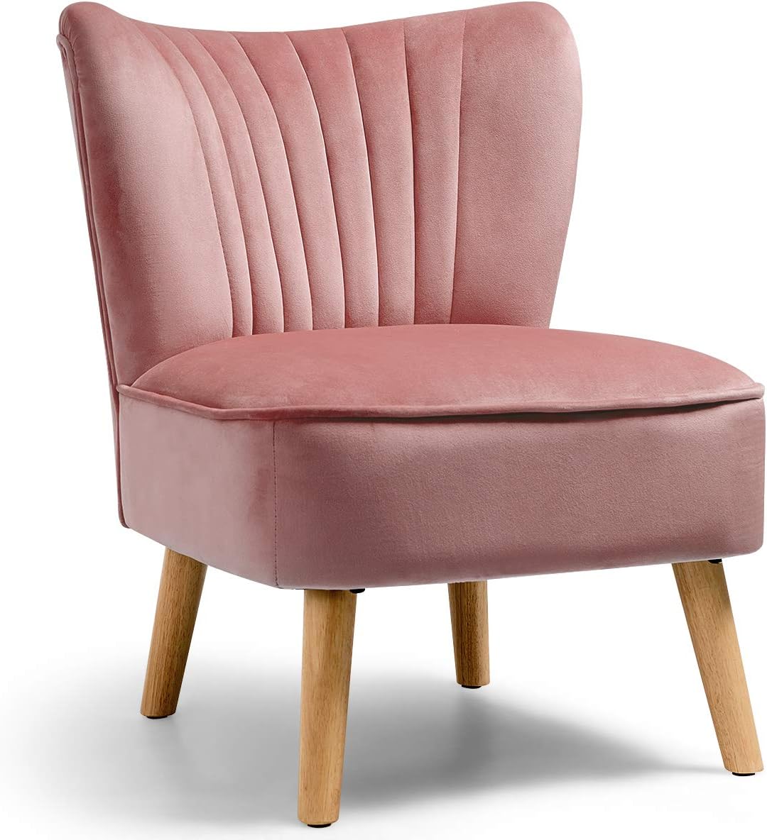 Pink Velvet Accent Chair with Wood Legs