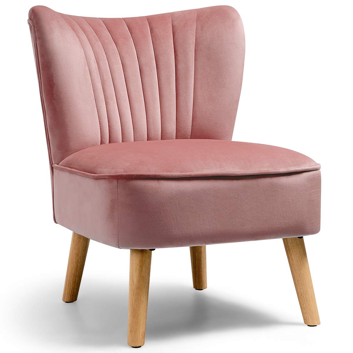 Pink Velvet Accent Chair with Wood Legs
