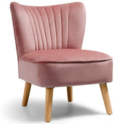 Pink Velvet Accent Chair with Wood Legs