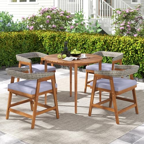 5 Piece Patio Dining Set with Cushioned Chairs