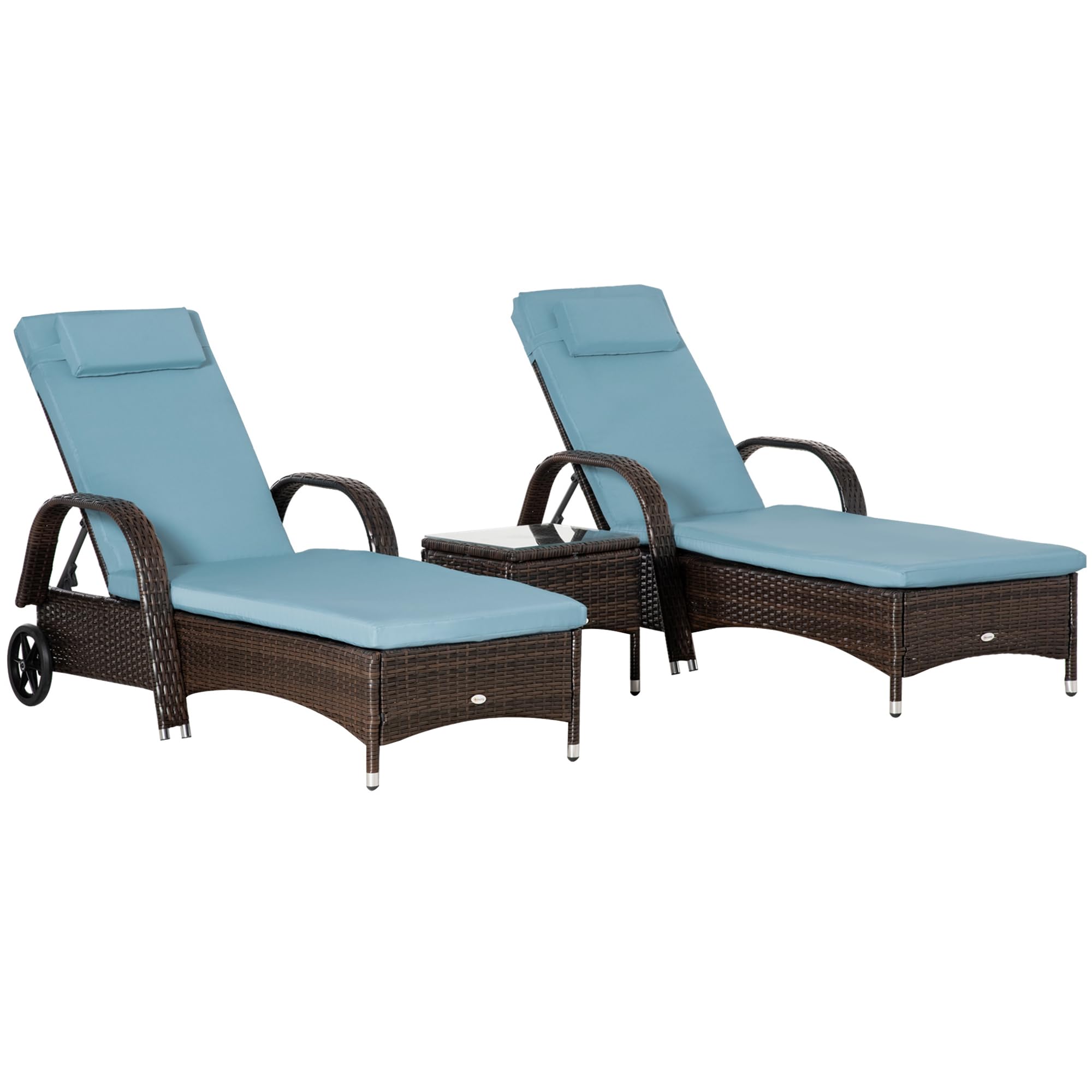 Wicker Outdoor Chaise Lounge Chair Set of 3 with Side Table