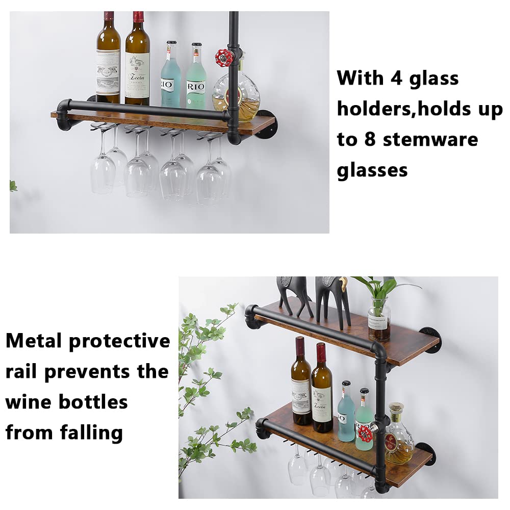 2-Tier Wall Mounted Wine Rack with Glass Holder