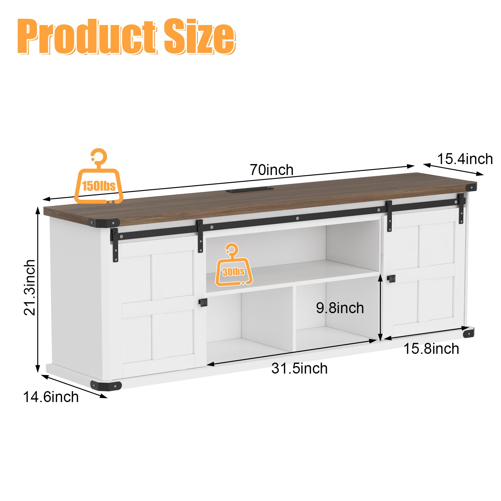 70 in TV Stand with Sliding Barn Doors and Storage Cabinets