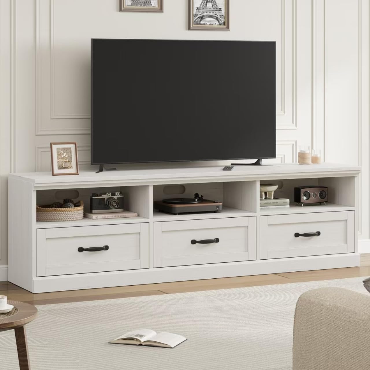 70-Inch TV Stand with Storage Drawers and Open Shelves