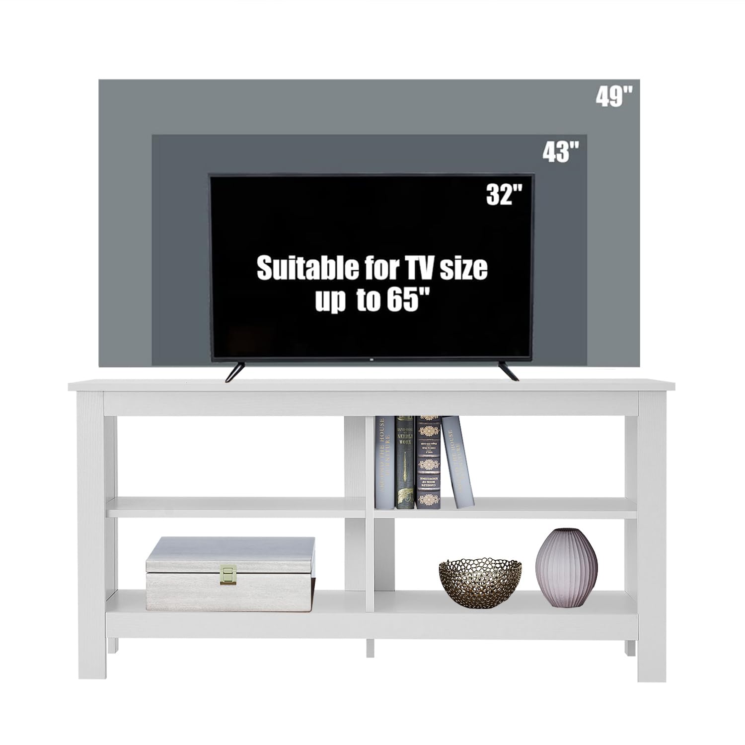 43 Inch TV Stand with 4 Open Shelves