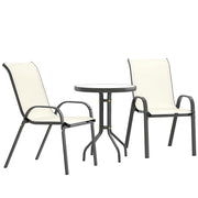 3-Piece Outdoor Bistro Set with Stackable Chairs and Glass Table