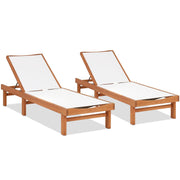 Set of 2 Patio Wood Chaise Lounge Chairs with 5-Position Adjustment
