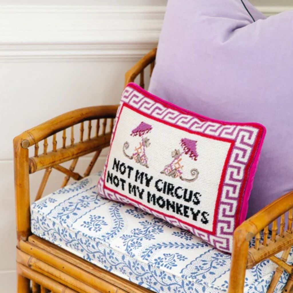 Needlepoint Decorative Throw Pillow - Not My Circus Not My Monkeys 10" x 14"