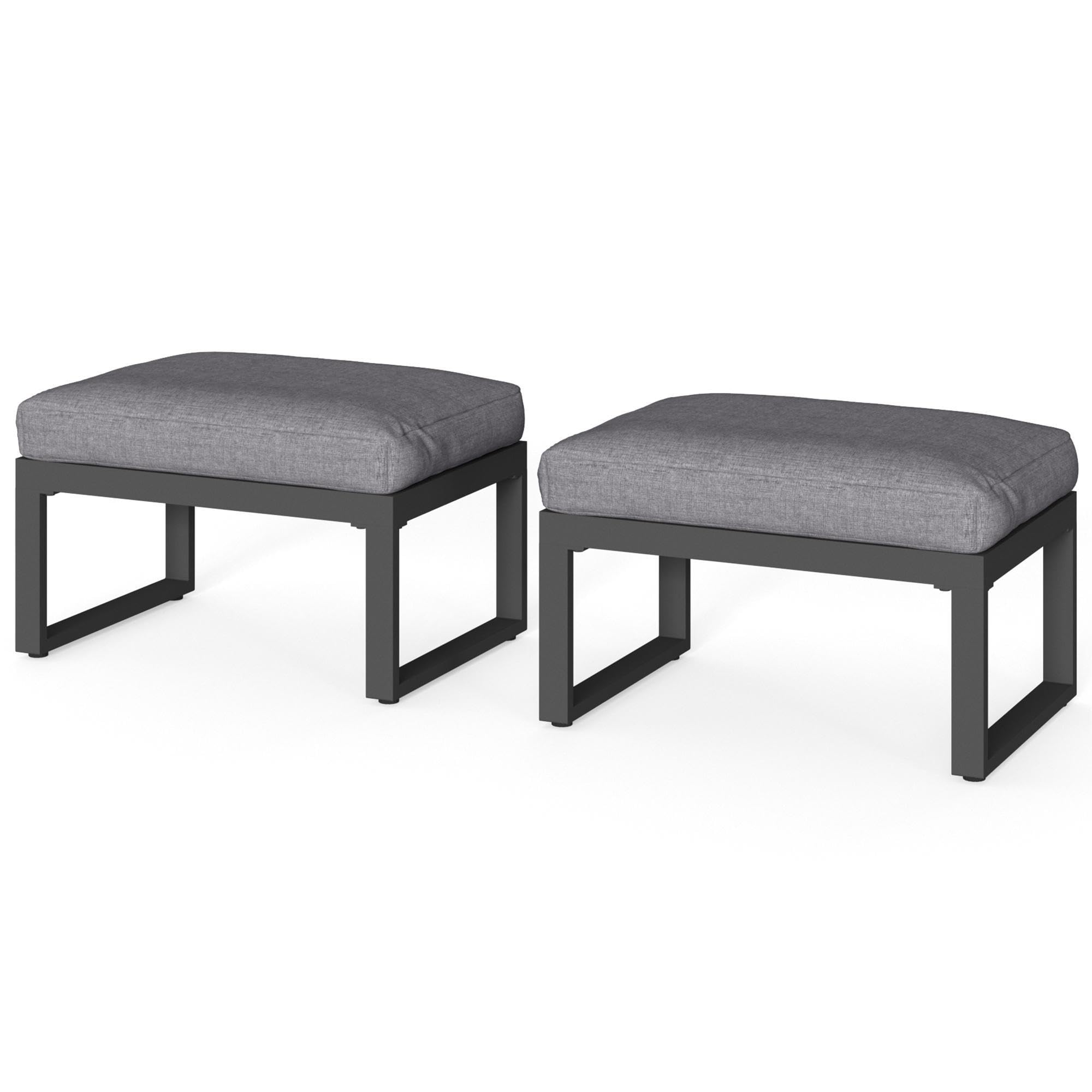 2-Piece Aluminum Outdoor Patio Ottoman Set with Thick Cushions