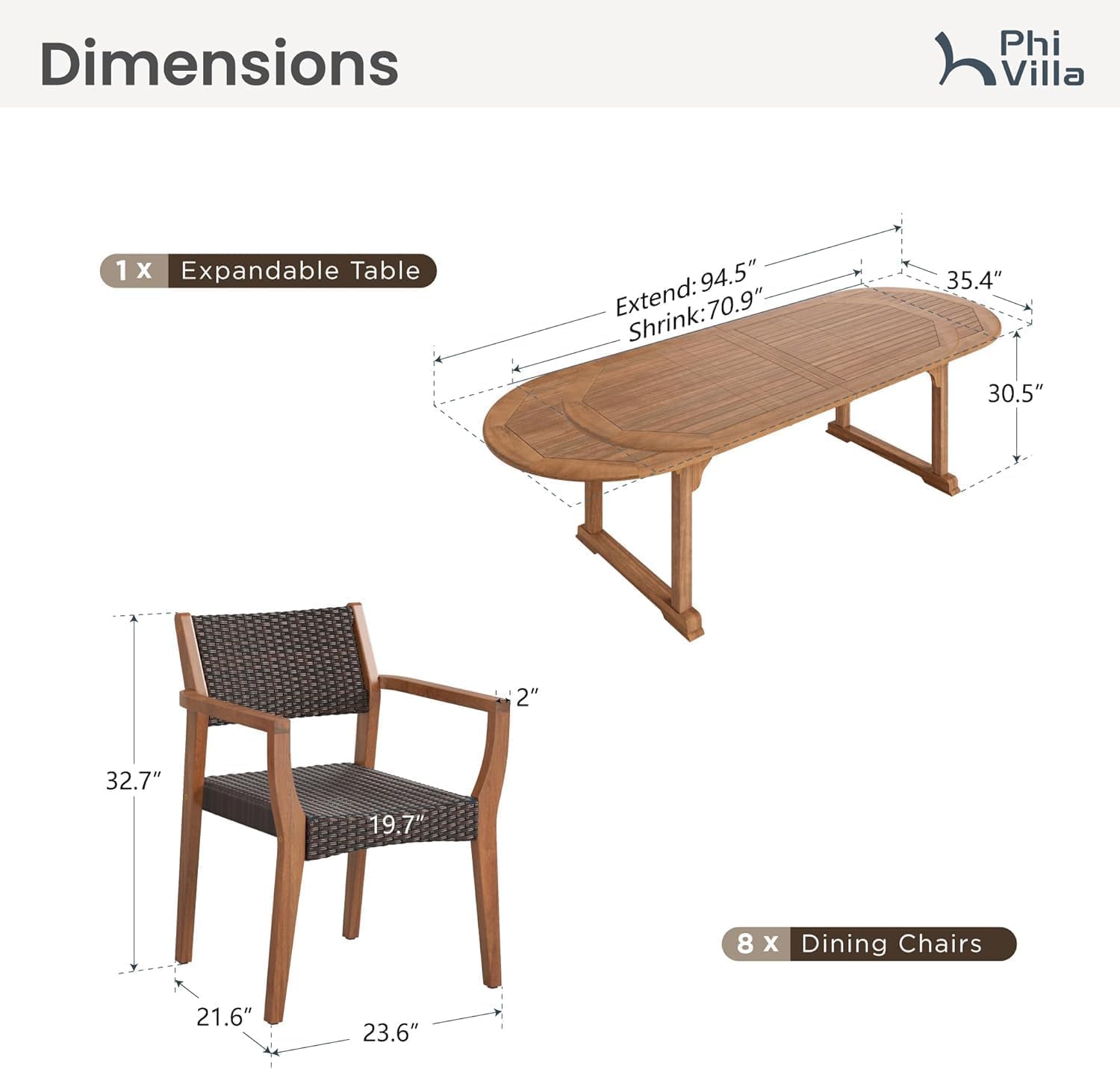 9-Piece Acacia Wood Outdoor Dining Set for 8