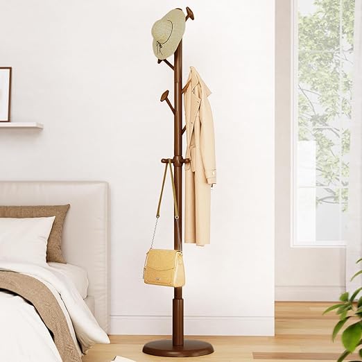 Solid Wood Freestanding Coat Rack with 10 Hooks