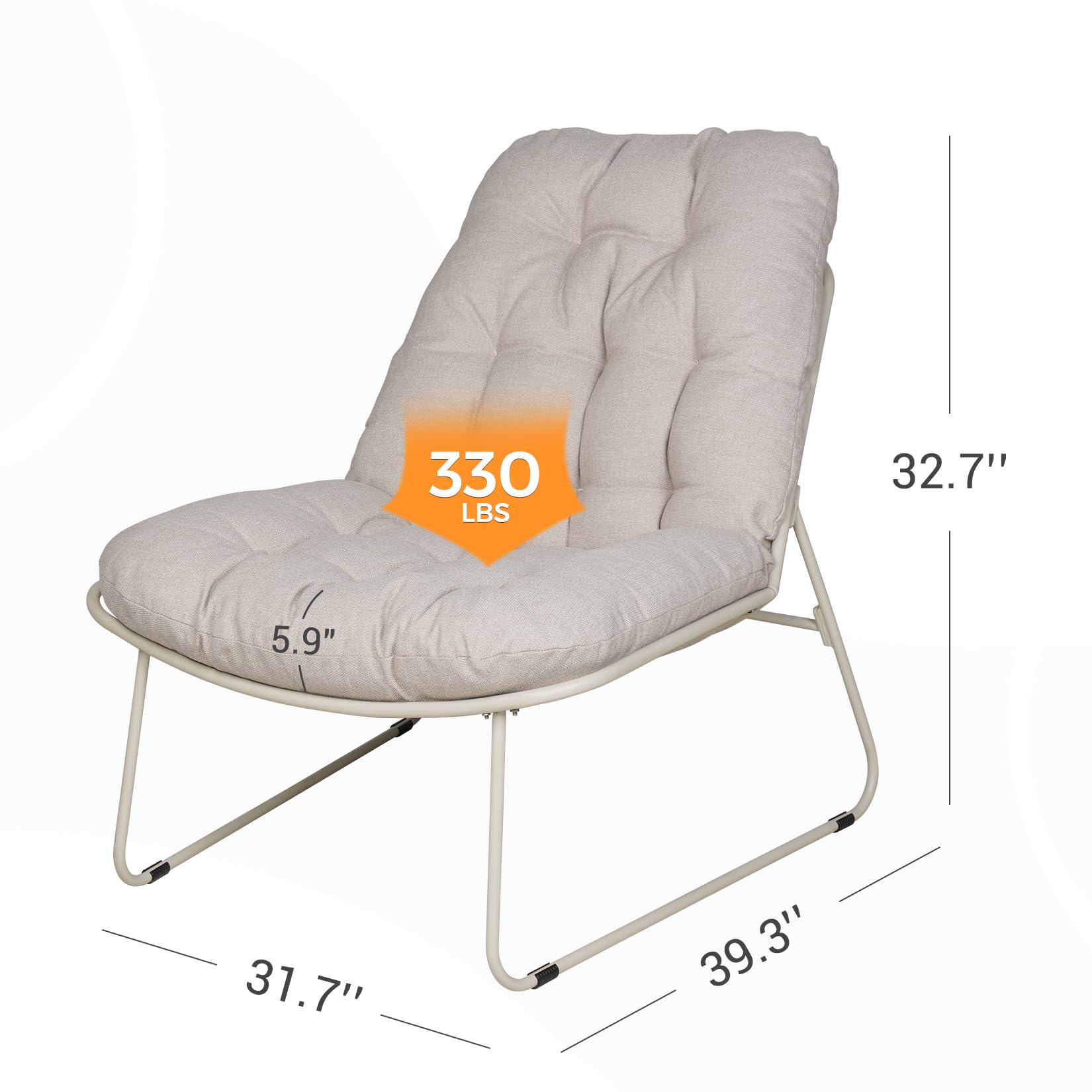 Outdoor Metal Lounge Chair with Cushion - Weather Resistant Patio Furniture