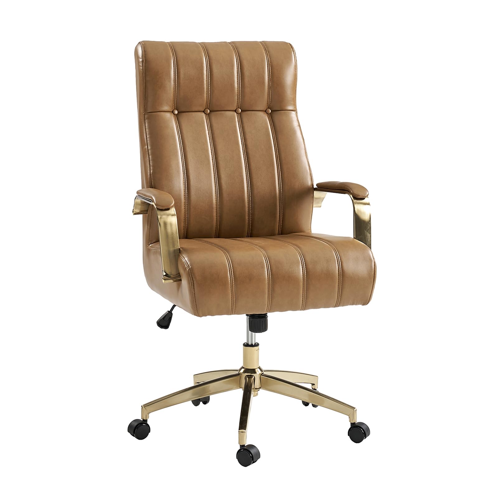Executive Office Chair with Tufted Faux Leather and Gold Base