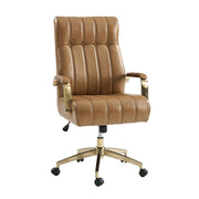 Executive Office Chair with Tufted Faux Leather and Gold Base