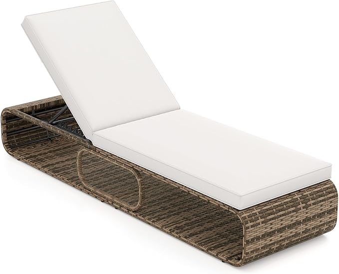 7-Position Adjustable PE Wicker Chaise Lounge Chair with Storage