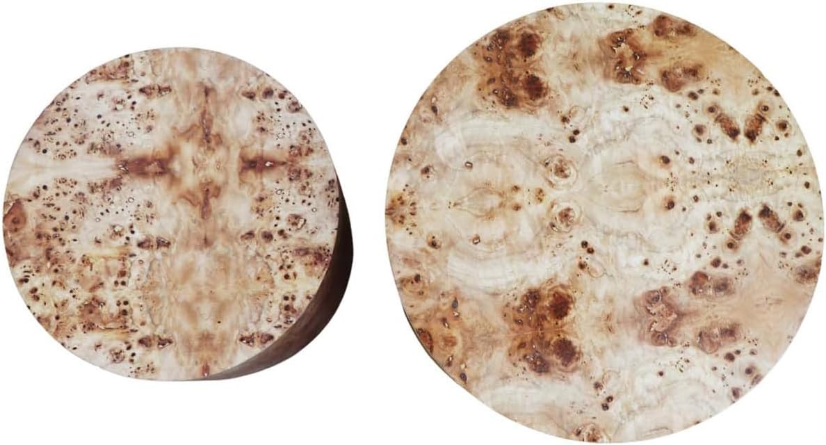 Nesting Coffee Table Set of 2, Modern Round Coffee Table and End Table Set, Natural Burl Center Table Circle Side Table for Living Room Bedroom Office