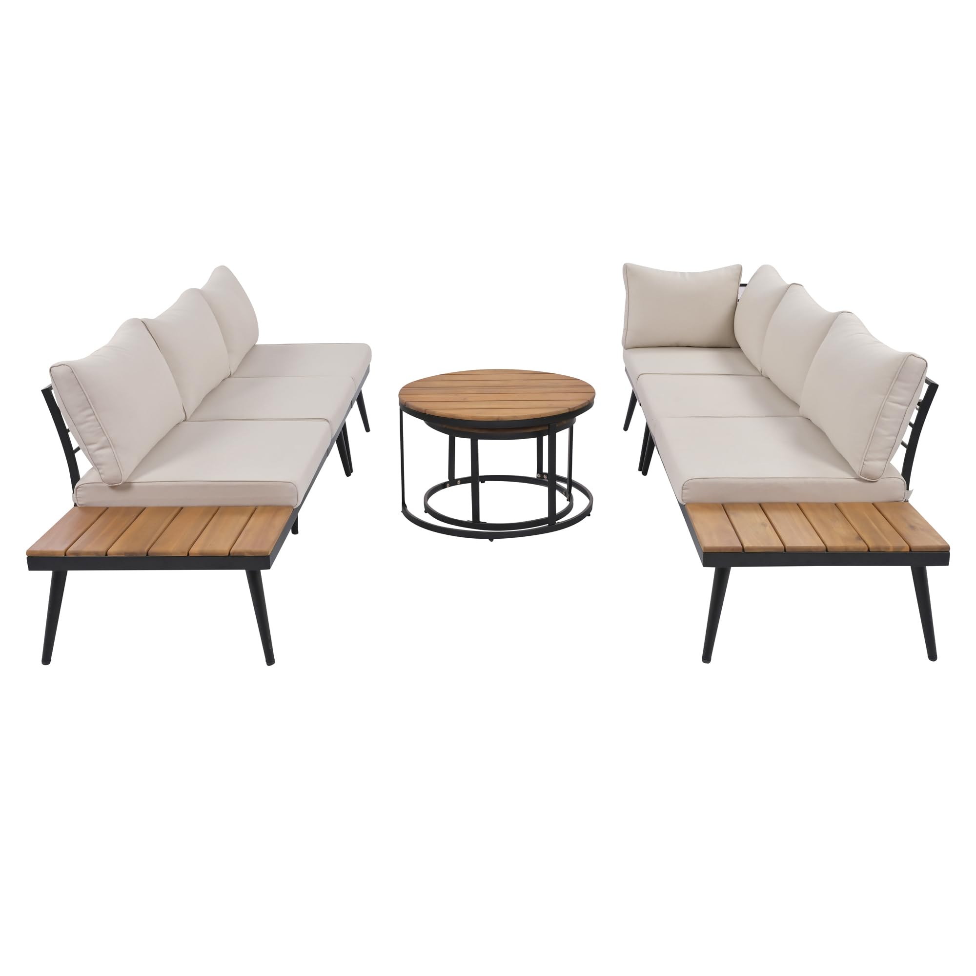 6-Piece Outdoor Sectional Sofa Set with Nesting Coffee Tables