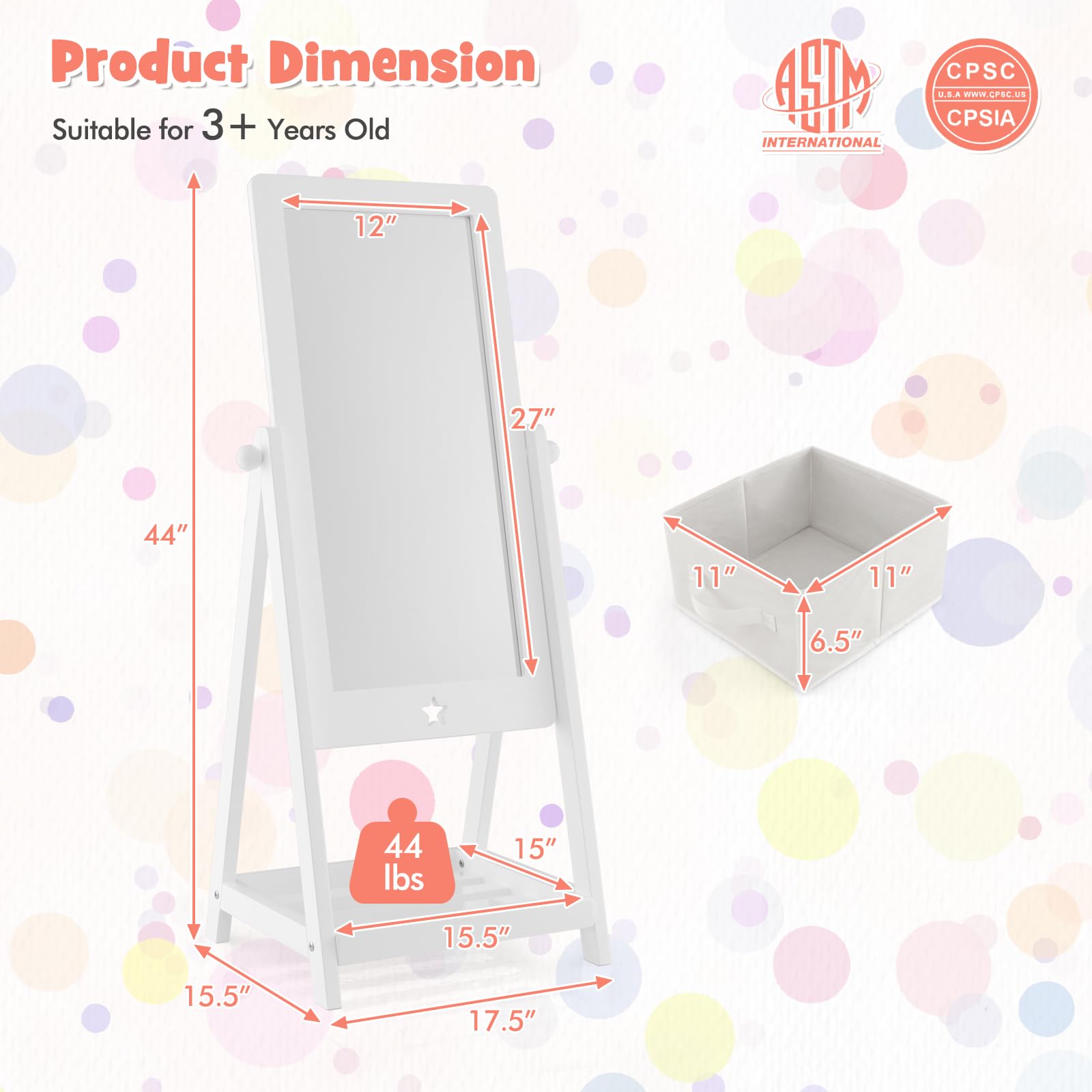Kids Freestanding Mirror with Storage