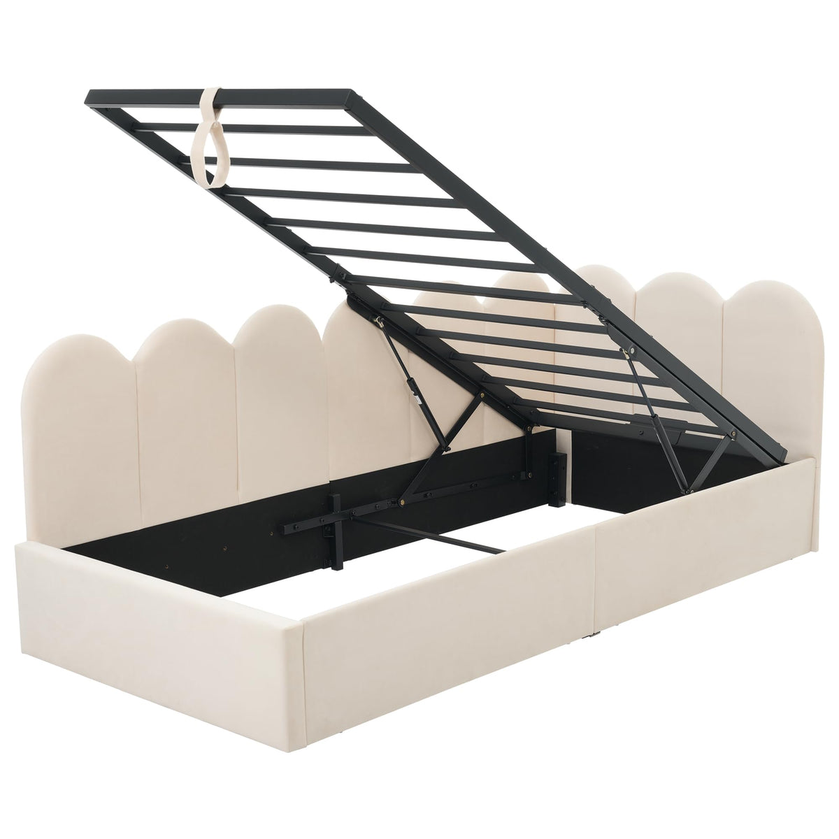 Modern Velvet Upholstered Twin Bed Frame with Hydraulic Storage