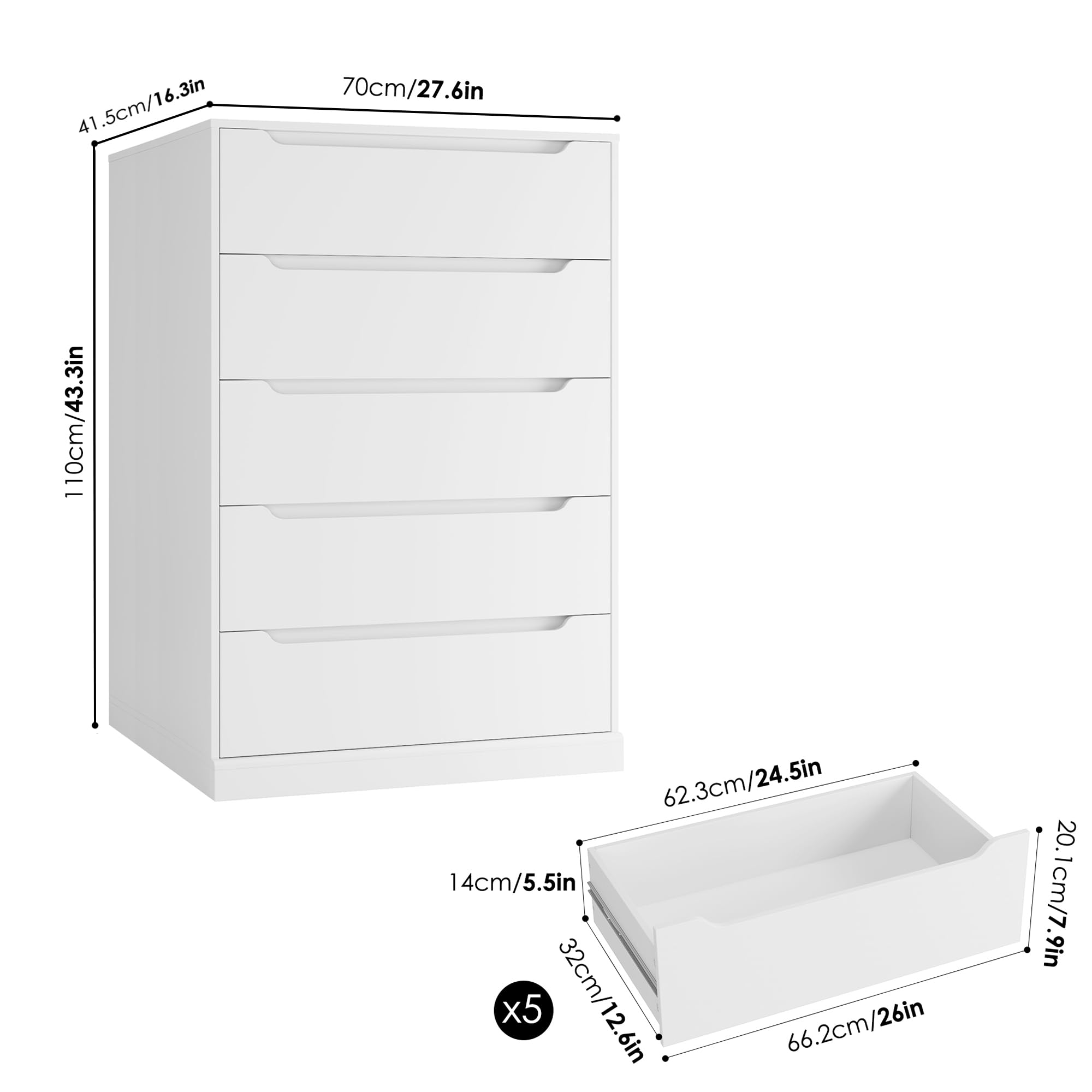 Modern 5 Drawer Dresser with Storage