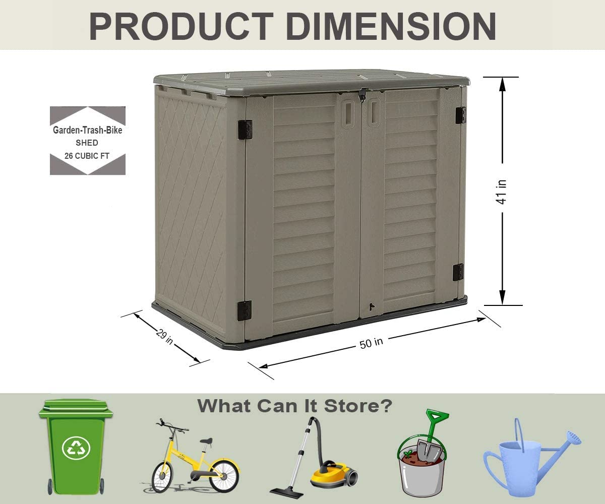 Weather Resistant Horizontal Outdoor Storage Shed - 26 Cu Ft