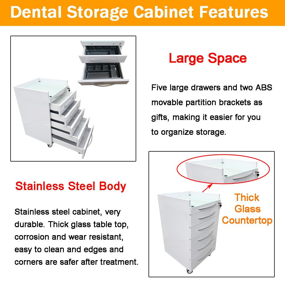 5-Drawer Mobile Dental Cart with Lock