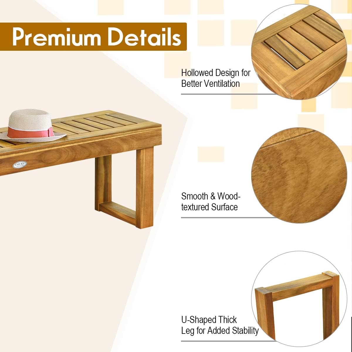 52" Acacia Wood Outdoor Bench with Slatted Seat