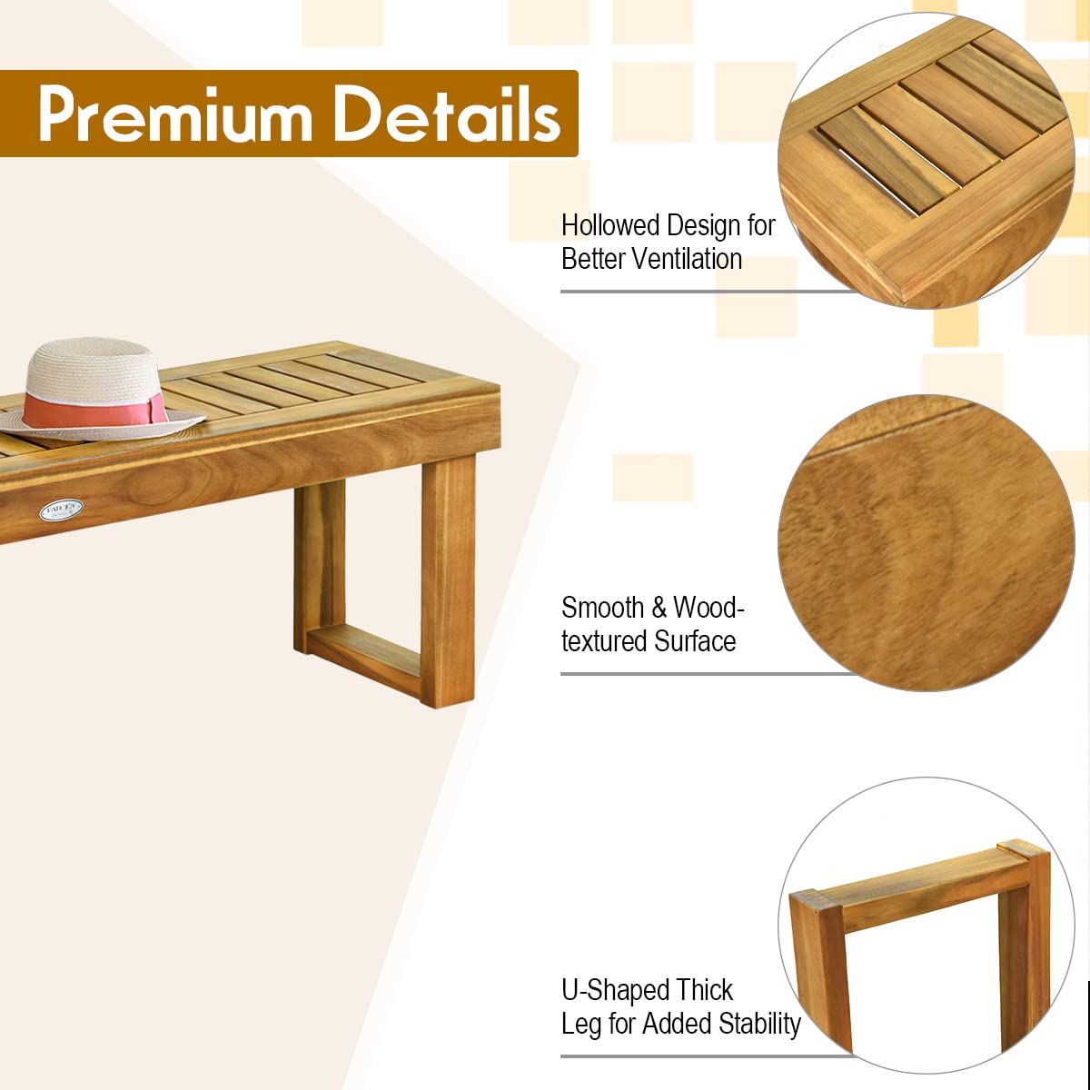 52" Acacia Wood Outdoor Bench with Slatted Seat
