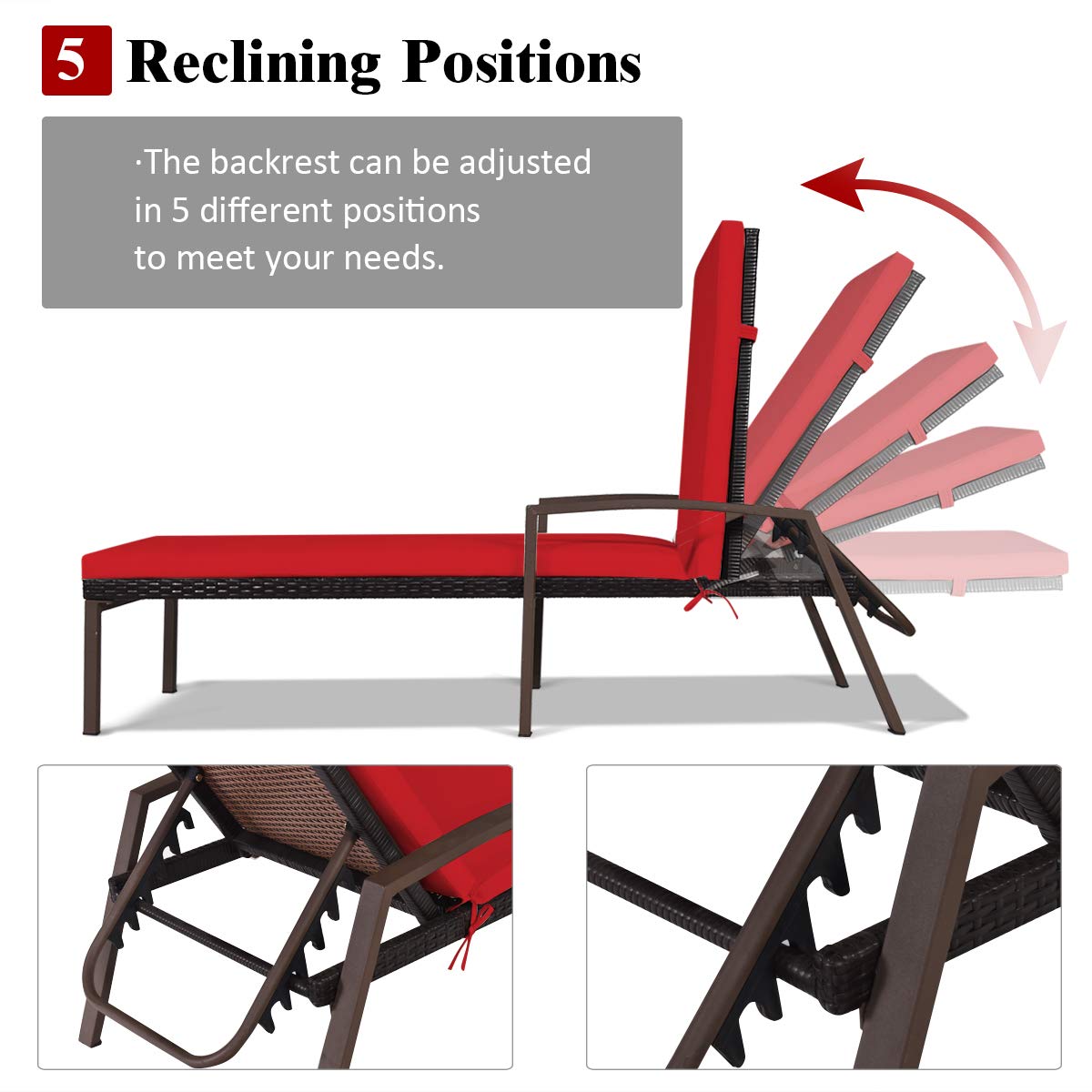 Patio Rattan Lounge Chair with Adjustable Backrest