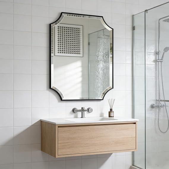 Wavy Bathroom Mirror 36x24 Inch Black Metal Frame