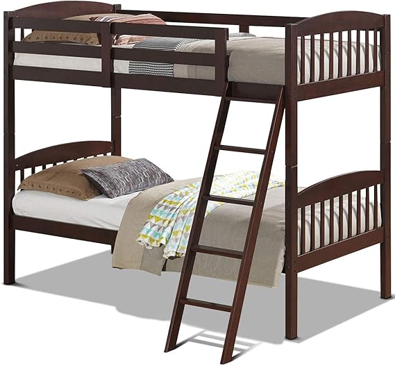 Twin Over Twin Bunk Bed with Ladder and Safety Rail