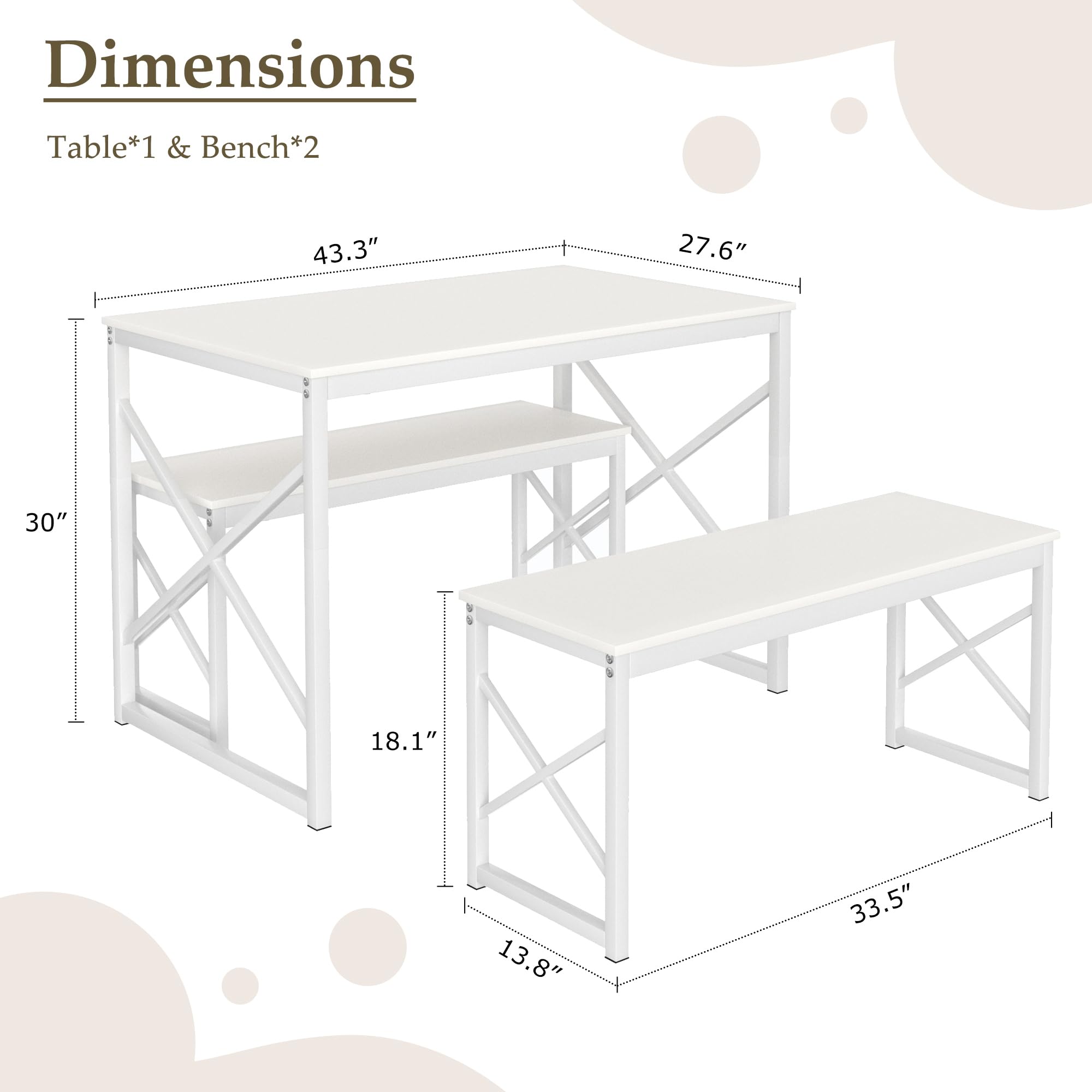 Dining Table Set with 2 Benches for 4