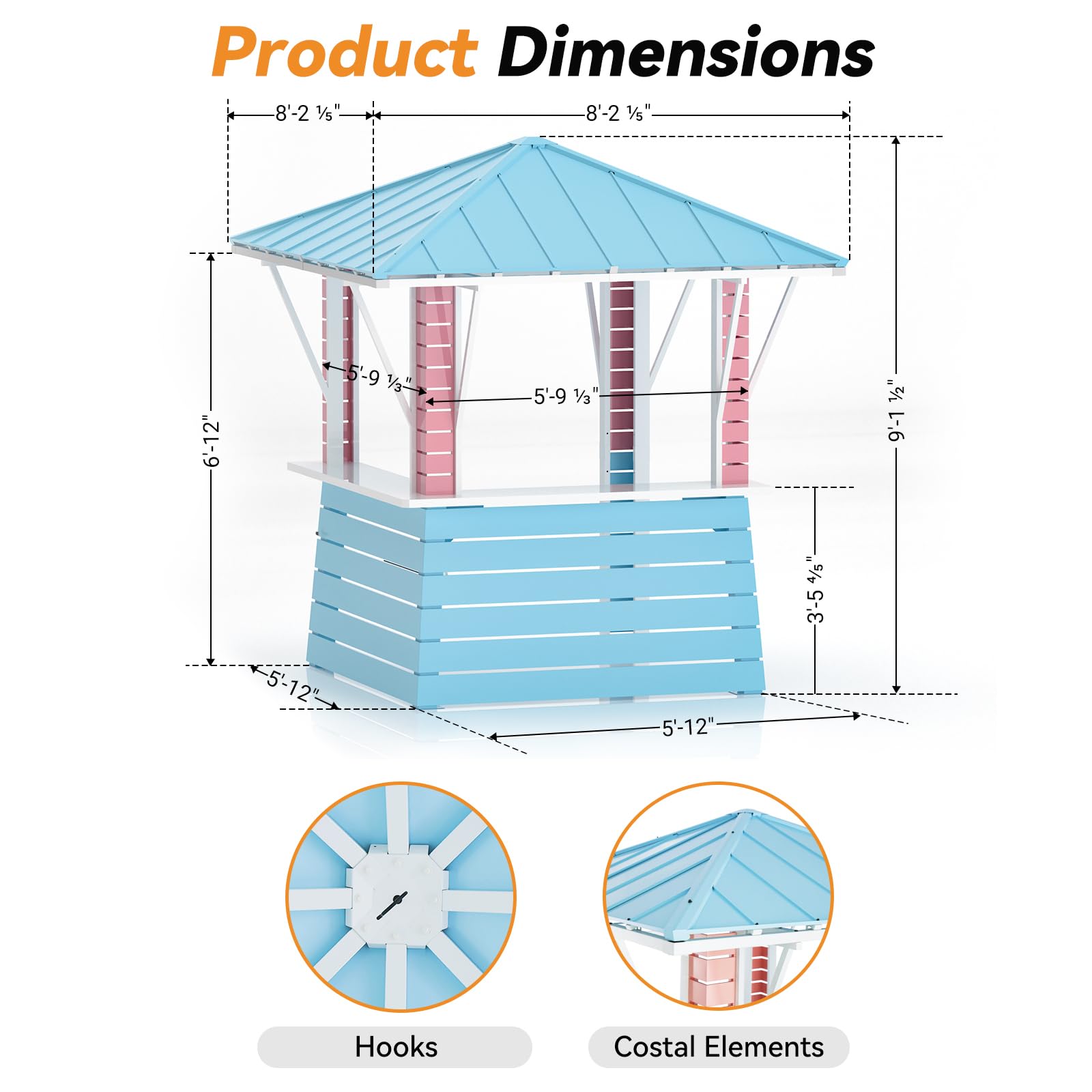 8' x 8' Coastal Dream Outdoor Gazebo