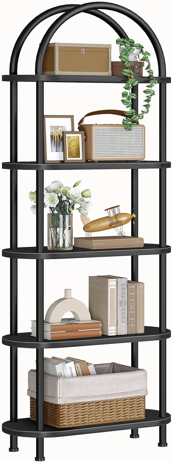 5 Tier Arched Bookshelf Gold Metal Frame