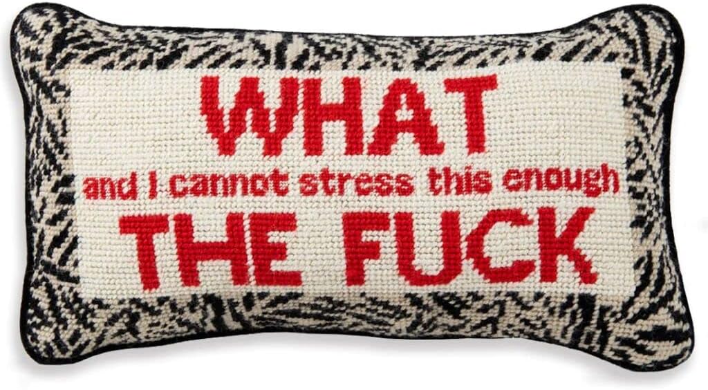 Needlepoint Throw Pillow WTF 8x14