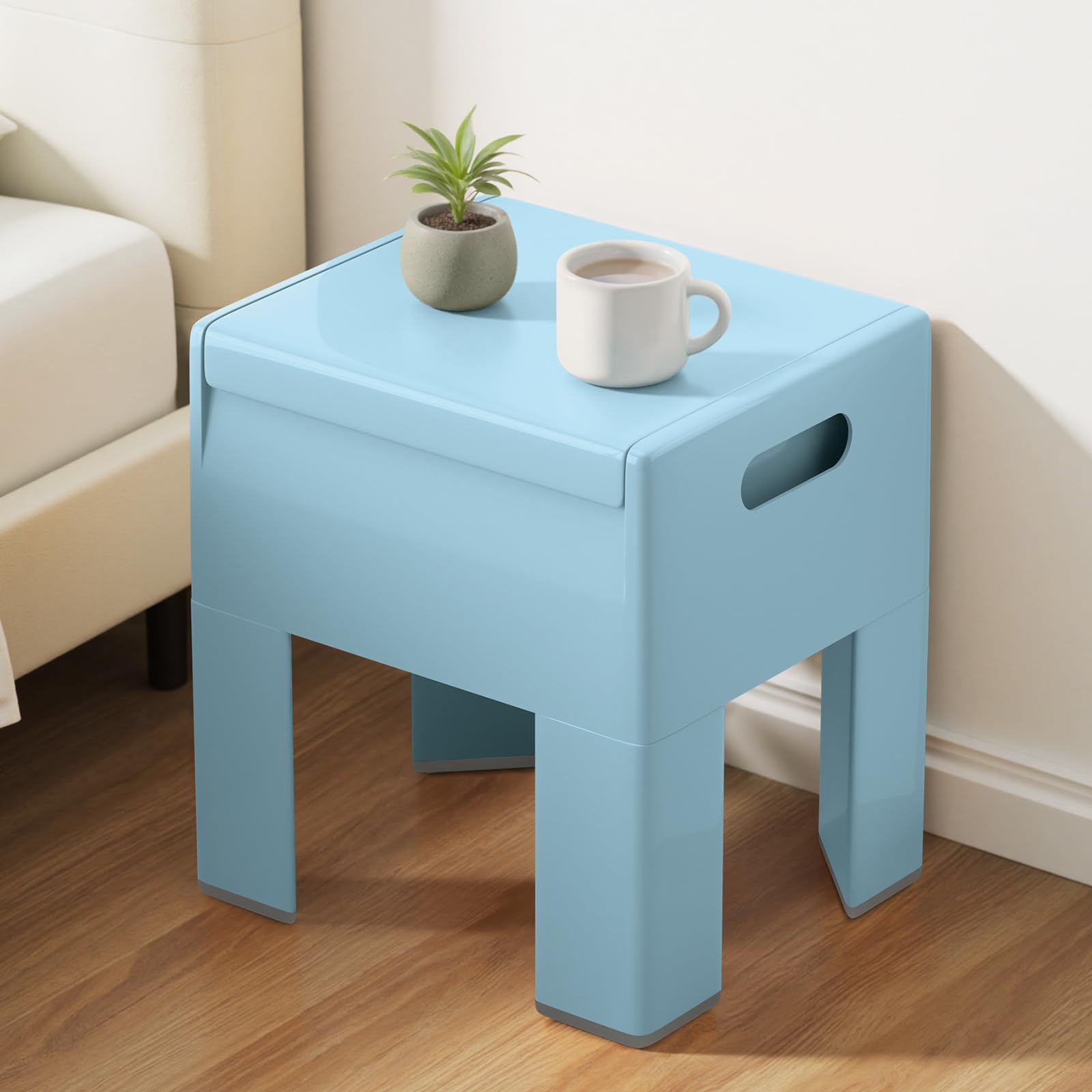 Modern Plastic Nightstand with Storage