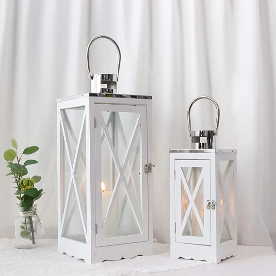 Farmhouse Wood Candle Lantern Set of 2
