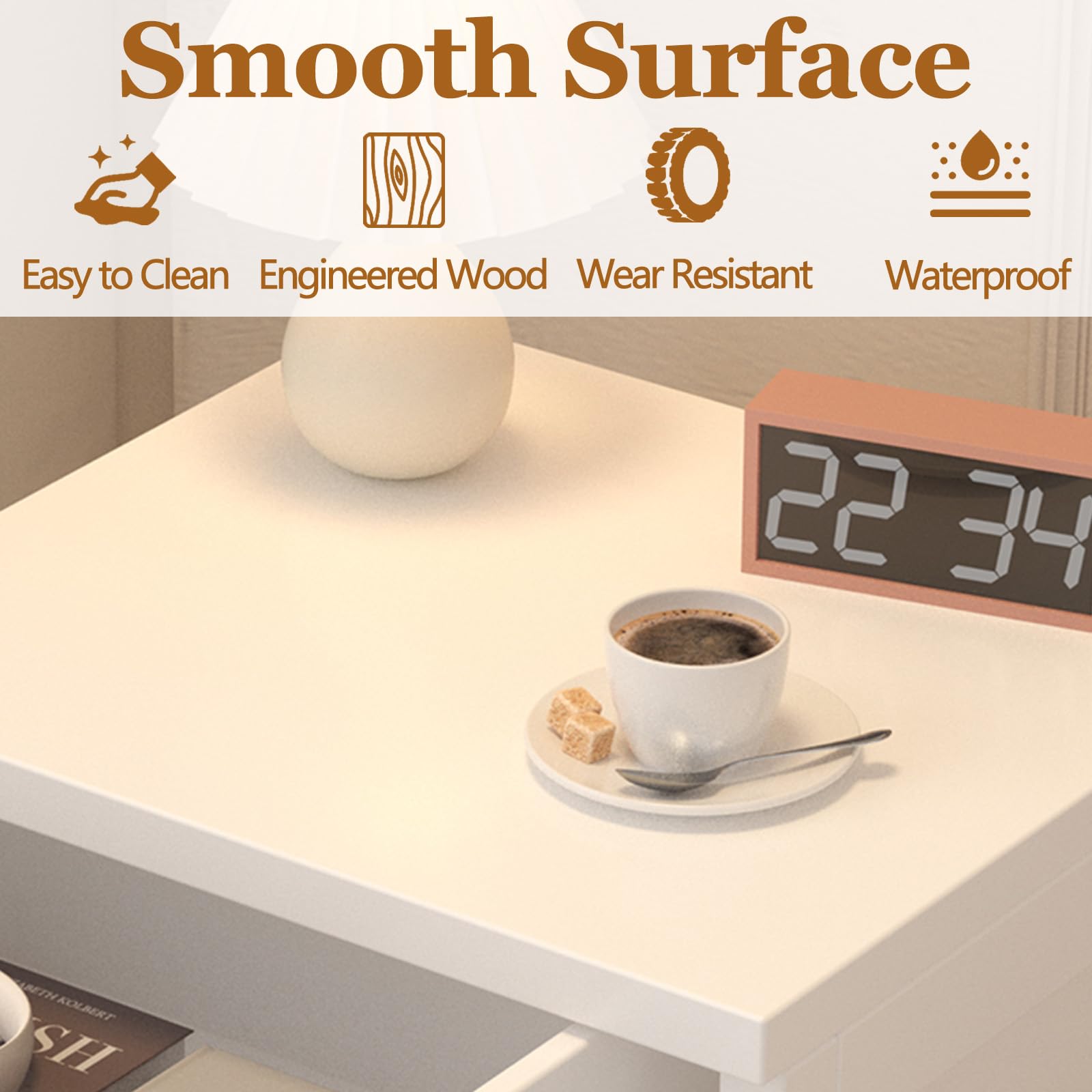 Scalloped Edge Nightstand with Drawer and Storage Shelf