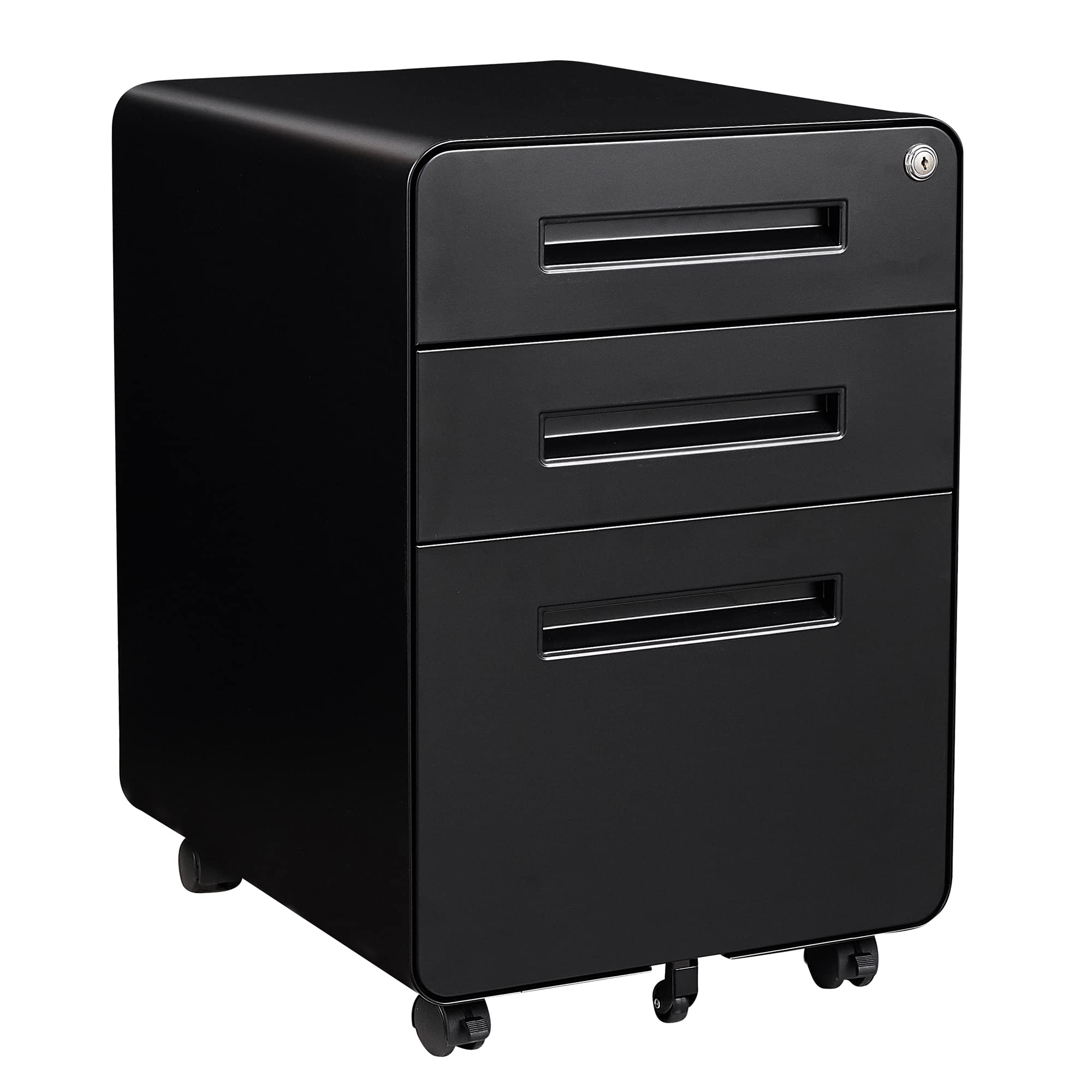 Letaya File Cabinet, 3 Drawer Filing Cabinets for Home Office with Lock Mobile Under Desk Fully Assembled Cabinet (Black)