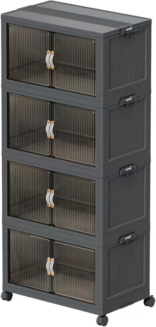 5 Tier Plastic Storage Organizer with Lids - 656Qt Collapsible Stackable Bins