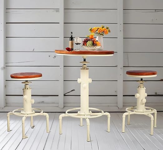 Industrial Pub Table Set with Adjustable Stools