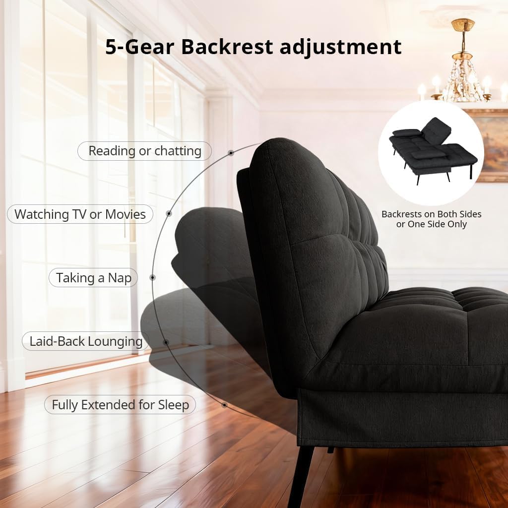 Convertible Futon Sofa Bed with Adjustable Backrest