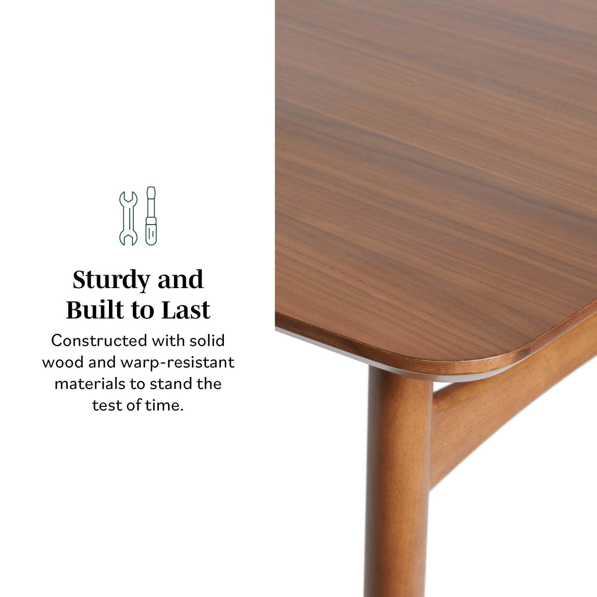 Mid-Century Modern Solid Wood Tapered-Leg Dining Table