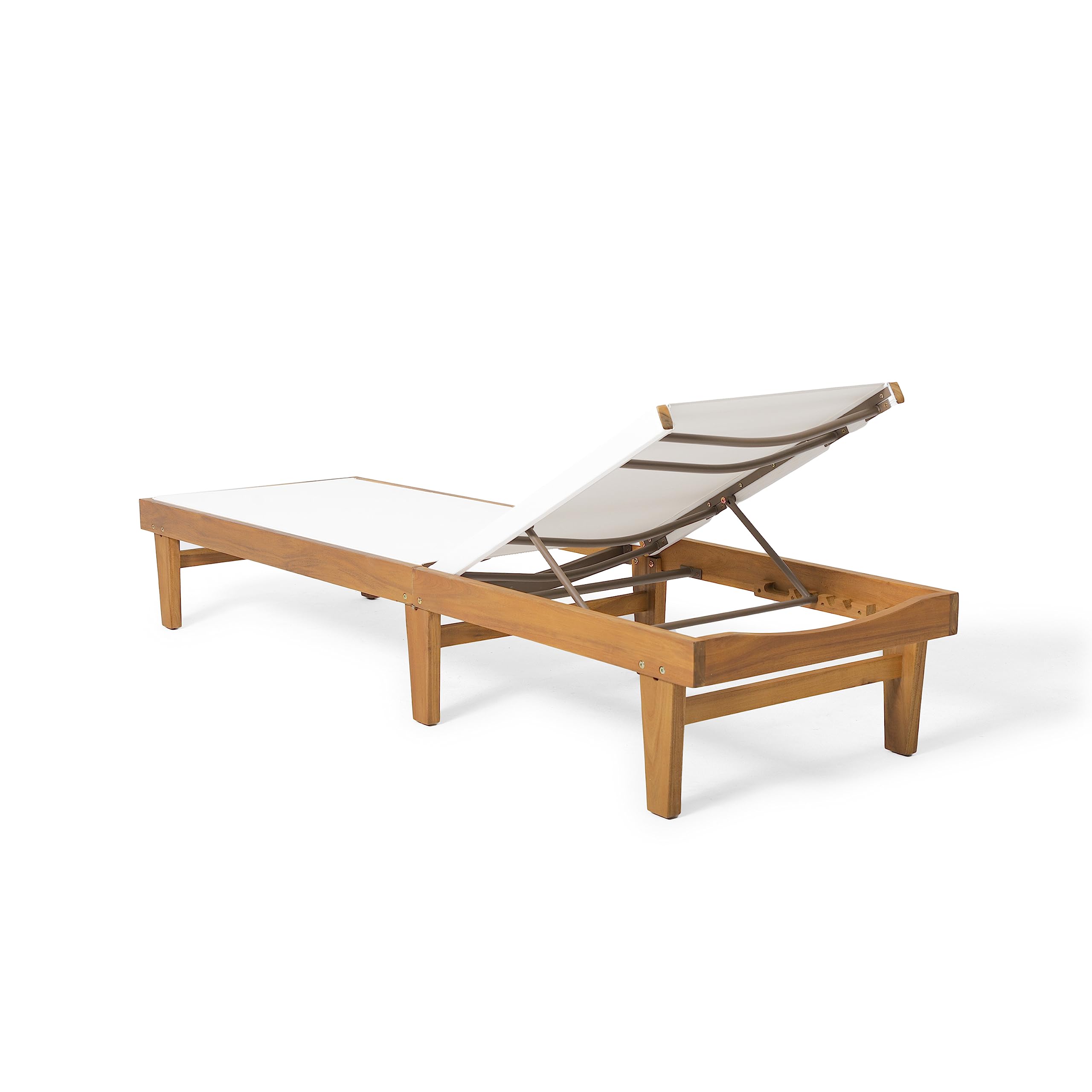 Outdoor Mesh Chaise Lounge with Acacia Wood Frame